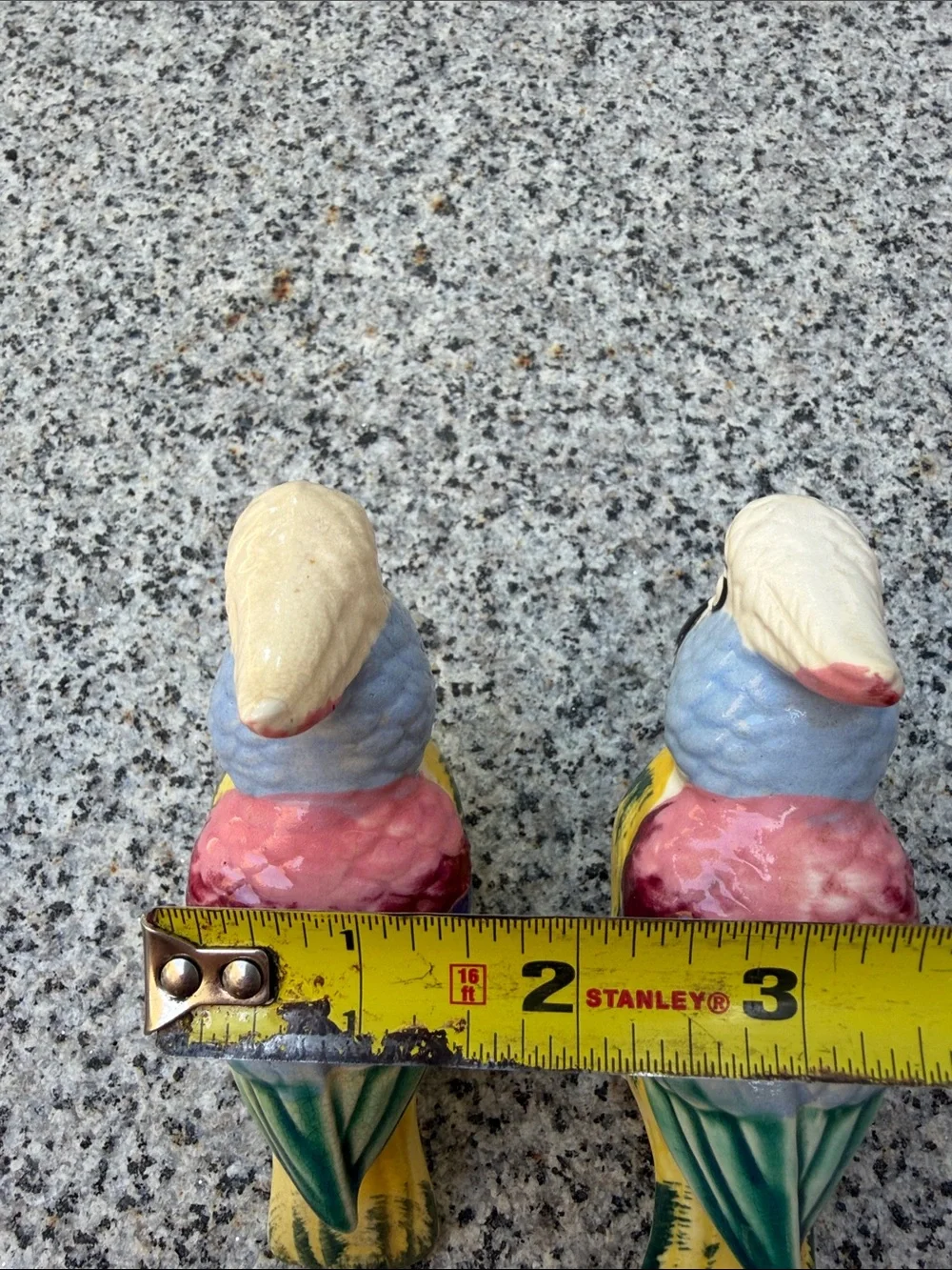 Pair of Ceramic Parakeet Bird salt and pepper shakers in Yellow & Multicolor